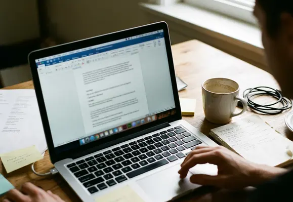 Content creation workspace, clean aesthetic but lived-in